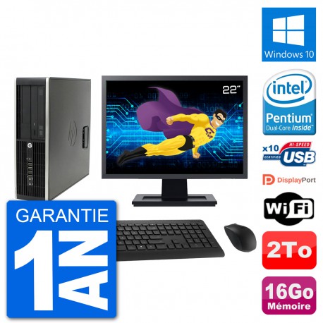 PC HP Compaq Pro 6300 SFF Ecran 22" G630 RAM 16Go Disque Dur 2To Windows 10 Wifi