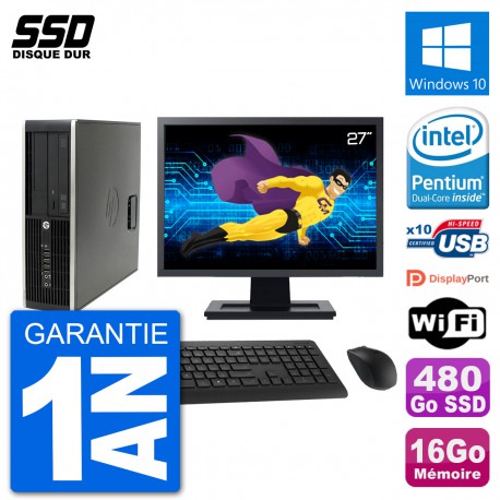 PC HP Compaq Pro 6300 SFF Ecran 27" G630 RAM 16Go SSD 480Go Windows 10 Wifi