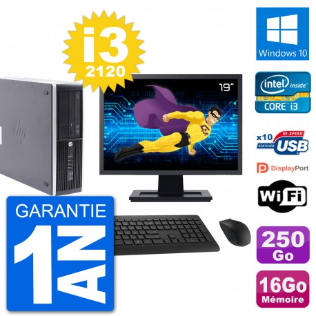 PC HP Compaq Pro 6300 SFF Ecran 19" Intel i3-2120 RAM 16Go 250Go Windows 10 Wifi