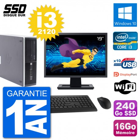 PC HP Compaq Pro 6300 SFF Ecran 19" i3-2120 RAM 16Go SSD 240Go Windows 10 Wifi