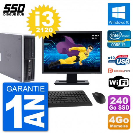 PC HP Compaq Pro 6300 SFF Ecran 22" i3-2120 RAM 4Go SSD 240Go Windows 10 Wifi