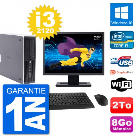 PC HP Compaq Pro 6300 SFF Ecran 22" i3-2120 RAM 8Go Disque 2To Windows 10 Wifi
