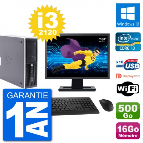PC HP Compaq Pro 6300 SFF Ecran 22" Intel i3-2120 RAM 16Go 500Go Windows 10 Wifi