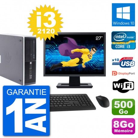 PC HP Compaq Pro 6300 SFF Ecran 27" i3-2120 RAM 8Go Disque 500Go Windows 10 Wifi