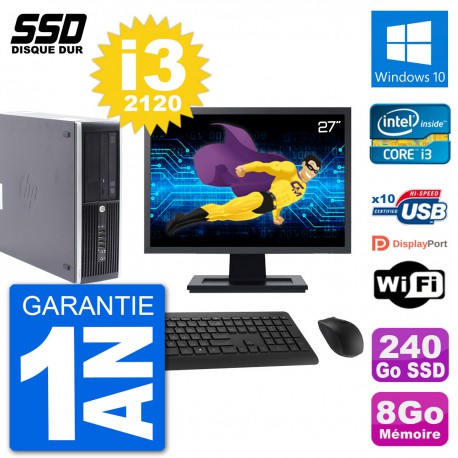 PC HP Compaq Pro 6300 SFF Ecran 27" i3-2120 RAM 8Go SSD 240Go Windows 10 Wifi