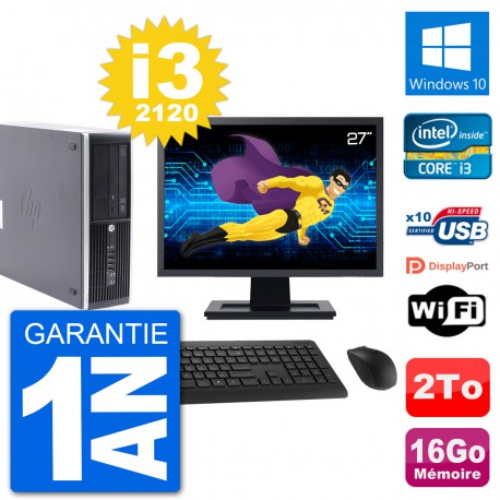 PC HP Compaq Pro 6300 SFF Ecran 27" i3-2120 RAM 16Go Disque 2To Windows 10 Wifi
