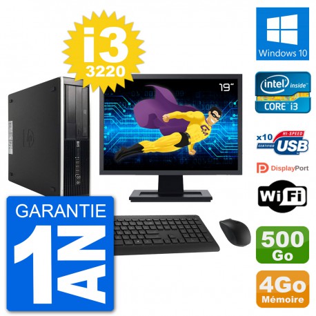 PC HP Compaq Pro 6300 SFF Ecran 19" i3-3220 RAM 4Go Disque 500Go Windows 10 Wifi