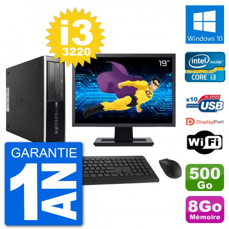 PC HP Compaq Pro 6300 SFF Ecran 19" i3-3220 RAM 8Go Disque 500Go Windows 10 Wifi