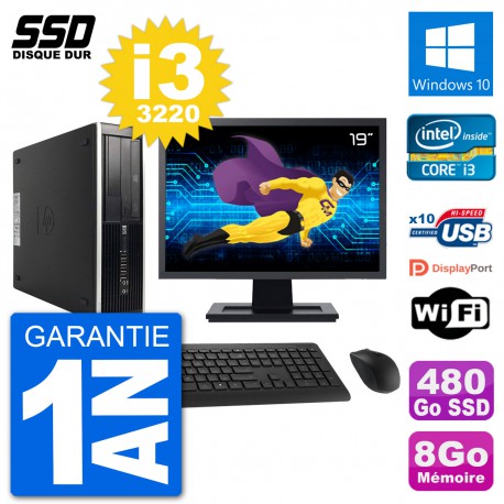 PC HP Compaq Pro 6300 SFF Ecran 19" i3-3220 RAM 8Go SSD 480Go Windows 10 Wifi