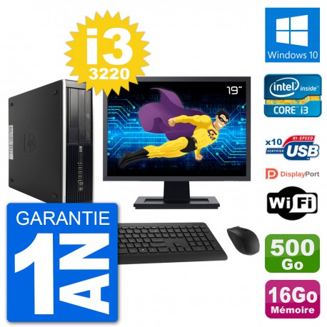 PC HP Compaq Pro 6300 SFF Ecran 19" Intel i3-3220 RAM 16Go 500Go Windows 10 Wifi