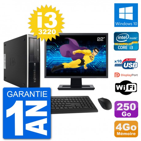 PC HP Compaq Pro 6300 SFF Ecran 22" i3-3220 RAM 4Go Disque 250Go Windows 10 Wifi