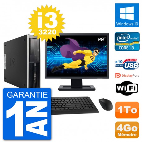 PC HP Compaq Pro 6300 SFF Ecran 22" i3-3220 RAM 4Go Disque 1To Windows 10 Wifi