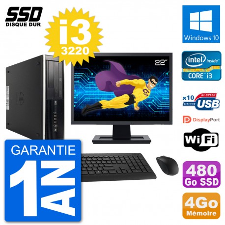 PC HP Compaq Pro 6300 SFF Ecran 22" i3-3220 RAM 4Go SSD 480Go Windows 10 Wifi