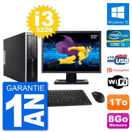 PC HP Compaq Pro 6300 SFF Ecran 22" i3-3220 RAM 8Go Disque 1To Windows 10 Wifi