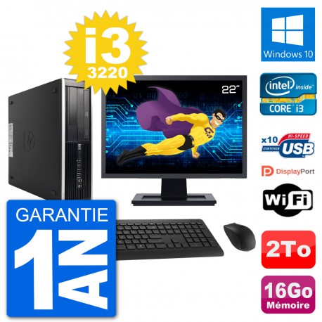 PC HP Compaq Pro 6300 SFF Ecran 22" i3-3220 RAM 16Go Disque 2To Windows 10 Wifi
