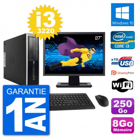 PC HP Compaq Pro 6300 SFF Ecran 27" i3-3220 RAM 8Go Disque 250Go Windows 10 Wifi