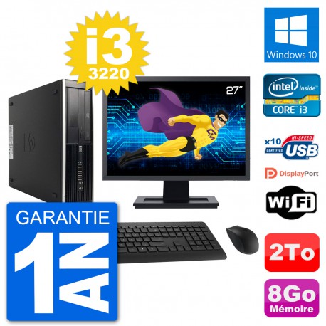 PC HP Compaq Pro 6300 SFF Ecran 27" i3-3220 RAM 8Go Disque 2To Windows 10 Wifi