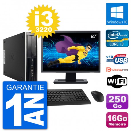 PC HP Compaq Pro 6300 SFF Ecran 27" Intel i3-3220 RAM 16Go 250Go Windows 10 Wifi
