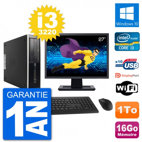 PC HP Compaq Pro 6300 SFF Ecran 27" i3-3220 RAM 16Go Disque 1To Windows 10 Wifi