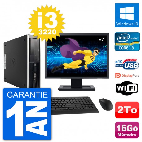 PC HP Compaq Pro 6300 SFF Ecran 27" i3-3220 RAM 16Go Disque 2To Windows 10 Wifi