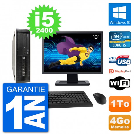 PC HP Compaq Pro 6300 SFF Ecran 19" i5-2400 RAM 4Go Disque 1To Windows 10 Wifi