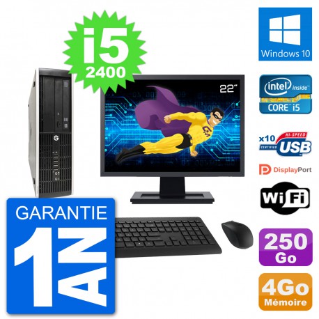 PC HP Compaq Pro 6300 SFF Ecran 22" i5-2400 RAM 4Go Disque 250Go Windows 10 Wifi
