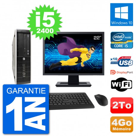 PC HP Compaq Pro 6300 SFF Ecran 22" i5-2400 RAM 4Go Disque 2To Windows 10 Wifi