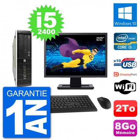 PC HP Compaq Pro 6300 SFF Ecran 22" i5-2400 RAM 8Go Disque 2To Windows 10 Wifi