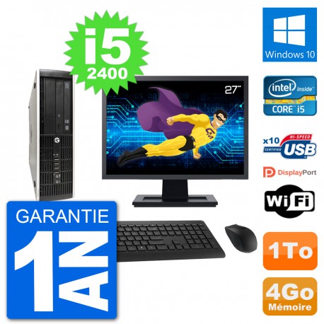 PC HP Compaq Pro 6300 SFF Ecran 27" i5-2400 RAM 4Go Disque 1To Windows 10 Wifi