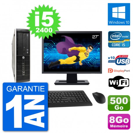 PC HP Compaq Pro 6300 SFF Ecran 27" i5-2400 RAM 8Go Disque 500Go Windows 10 Wifi