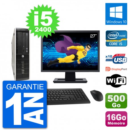 PC HP Compaq Pro 6300 SFF Ecran 27" Intel i5-2400 RAM 16Go 500Go Windows 10 Wifi