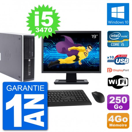 PC HP Compaq Pro 6300 SFF Ecran 19" i5-3470 RAM 4Go Disque 250Go Windows 10 Wifi