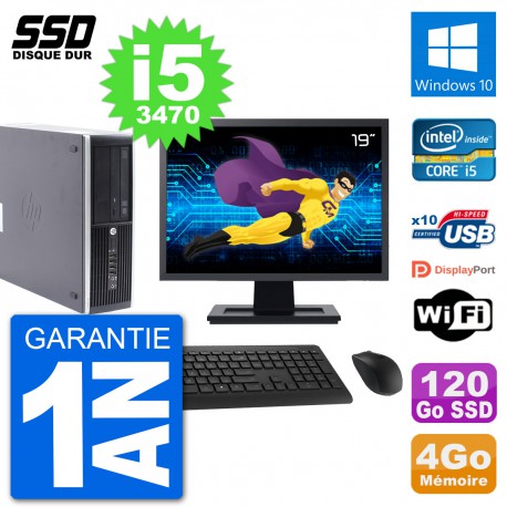 PC HP Compaq Pro 6300 SFF Ecran 19" i5-3470 RAM 4Go SSD 120Go Windows 10 Wifi