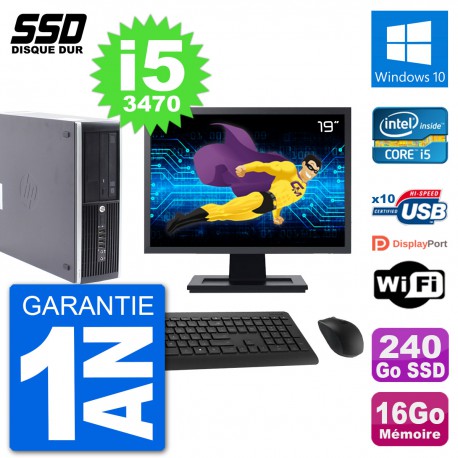 PC HP Compaq Pro 6300 SFF Ecran 19" i5-3470 RAM 16Go SSD 240Go Windows 10 Wifi