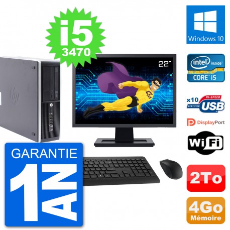 PC HP Compaq Pro 6300 SFF Ecran 22" i5-3470 RAM 4Go Disque 2To Windows 10 Wifi