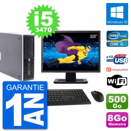 PC HP Compaq Pro 6300 SFF Ecran 22" i5-3470 RAM 8Go Disque 500Go Windows 10 Wifi