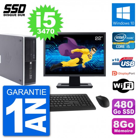 PC HP Compaq Pro 6300 SFF Ecran 22" i5-3470 RAM 8Go SSD 480Go Windows 10 Wifi