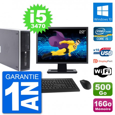 PC HP Compaq Pro 6300 SFF Ecran 22" Intel i5-3470 RAM 16Go 500Go Windows 10 Wifi