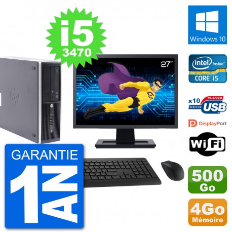 PC HP Compaq Pro 6300 SFF Ecran 27" i5-3470 RAM 4Go Disque 500Go Windows 10 Wifi