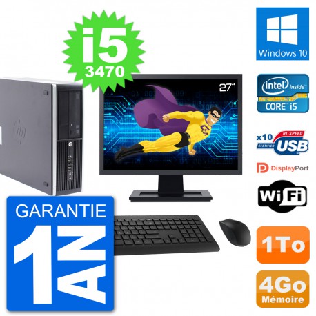 PC HP Compaq Pro 6300 SFF Ecran 27" i5-3470 RAM 4Go Disque 1To Windows 10 Wifi