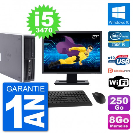 PC HP Compaq Pro 6300 SFF Ecran 27" i5-3470 RAM 8Go Disque 250Go Windows 10 Wifi