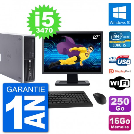 PC HP Compaq Pro 6300 SFF Ecran 27" Intel i5-3470 RAM 16Go 250Go Windows 10 Wifi