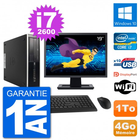 PC HP Compaq Pro 6300 SFF Ecran 19" i7-2600 RAM 4Go Disque 1To Windows 10 Wifi