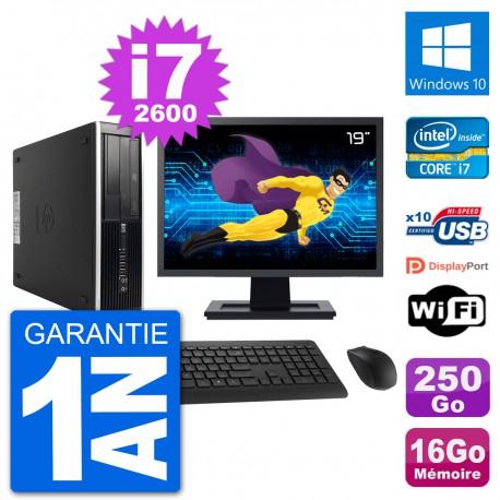 PC HP Compaq Pro 6300 SFF Ecran 19" Intel i7-2600 RAM 16Go 250Go Windows 10 Wifi