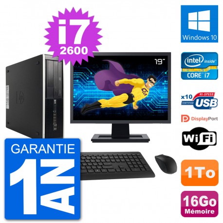 PC HP Compaq Pro 6300 SFF Ecran 19" i7-2600 RAM 16Go Disque 1To Windows 10 Wifi