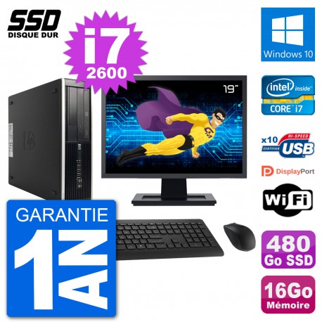 PC HP Compaq Pro 6300 SFF Ecran 19" i7-2600 RAM 16Go SSD 480Go Windows 10 Wifi