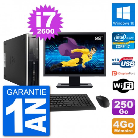 PC HP Compaq Pro 6300 SFF Ecran 22" i7-2600 RAM 4Go Disque 250Go Windows 10 Wifi