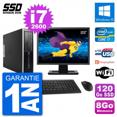 PC HP Compaq Pro 6300 SFF Ecran 22" i7-2600 RAM 8Go SSD 120Go Windows 10 Wifi