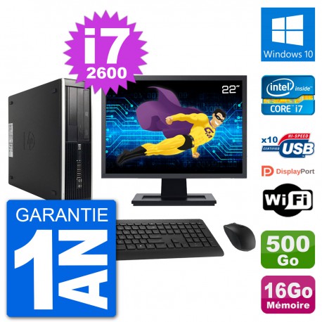 PC HP Compaq Pro 6300 SFF Ecran 22" Intel i7-2600 RAM 16Go 500Go Windows 10 Wifi