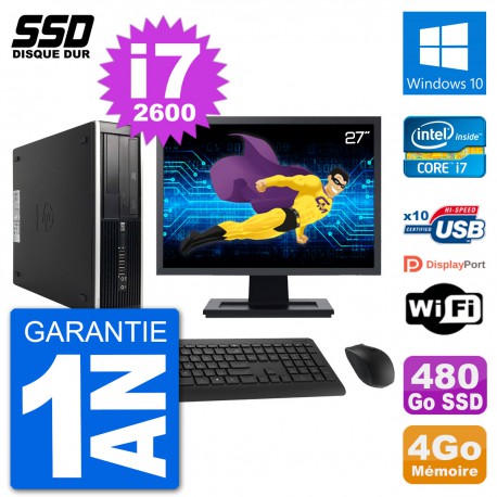 PC HP Compaq Pro 6300 SFF Ecran 27" i7-2600 RAM 4Go SSD 480Go Windows 10 Wifi